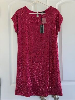 Sequin Shift Dress Pink